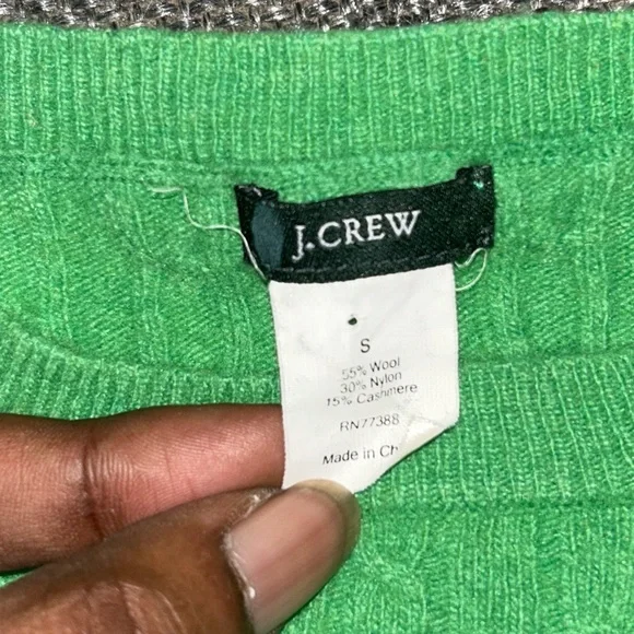 J. Crew Green Cashmere Wool Cable Knit Sweater - Picture 3 of 4